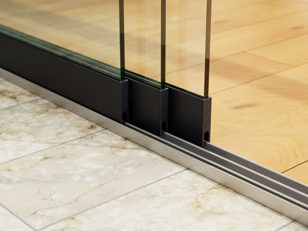 Glazen Schuifwand tot 1780 mm breed (3-Rail | 2 Glazen)