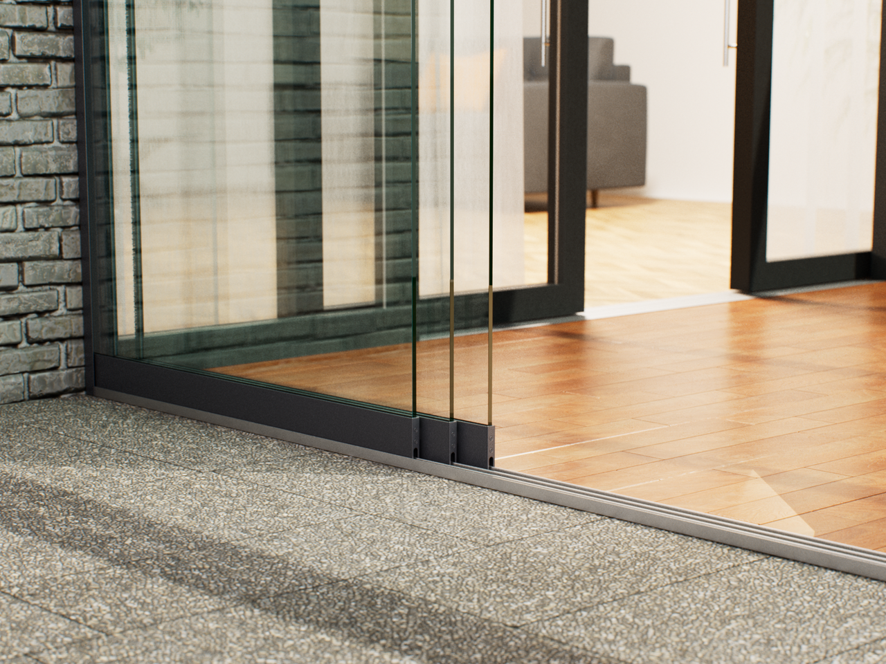 Glazen Schuifwand tot 1780 mm breed (3-Rail | 2 Glazen)