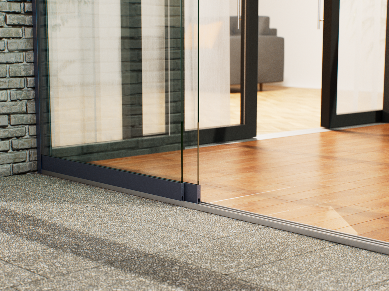 Glazen Schuifwand tot 1780 mm breed (3-Rail | 2 Glazen)