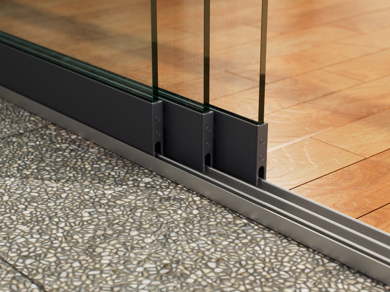 Glazen Schuifwand tot 1780 mm breed (3-Rail | 2 Glazen)