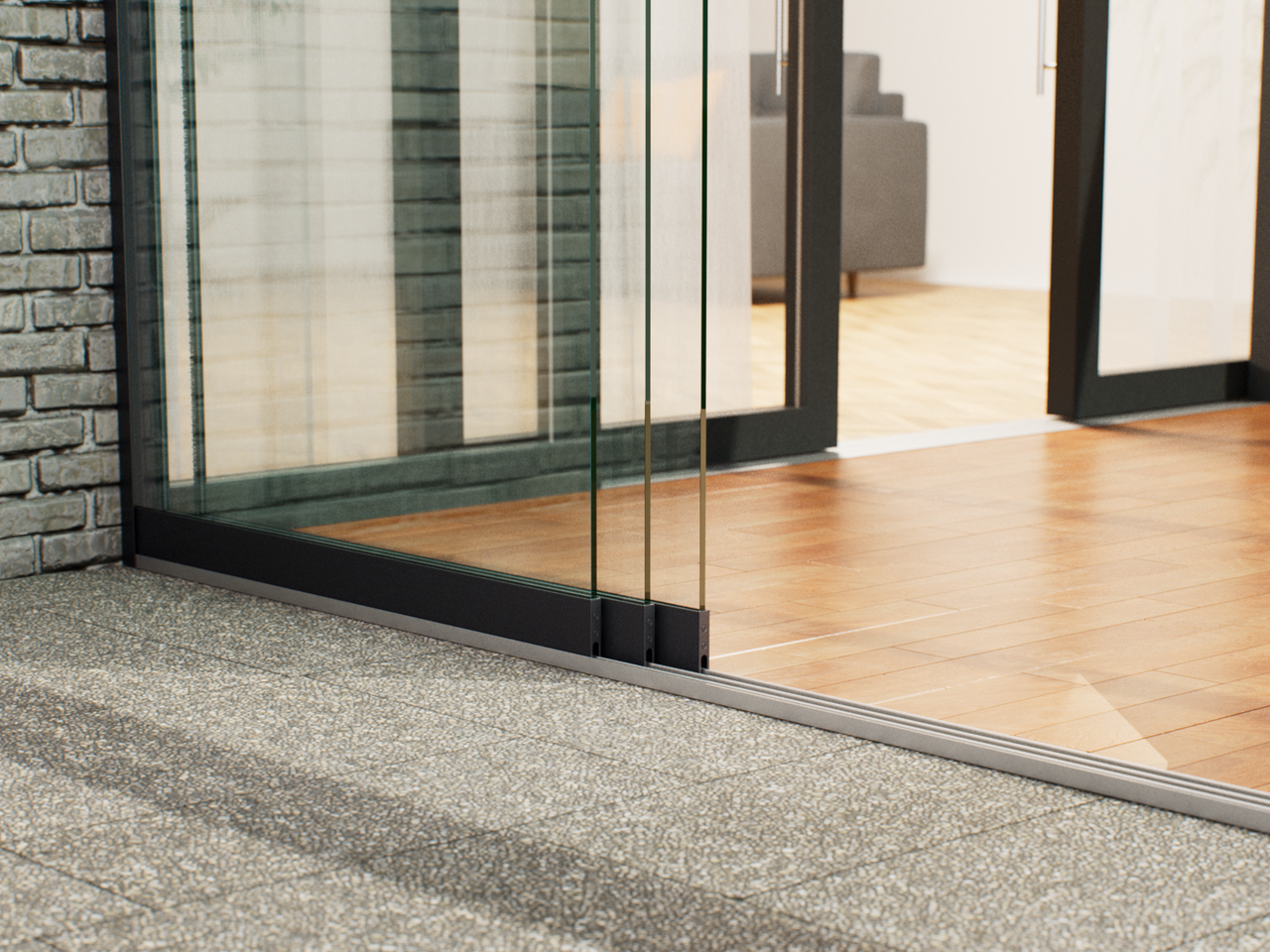 Glazen Schuifwand tot 1780 mm breed (3-Rail | 2 Glazen)