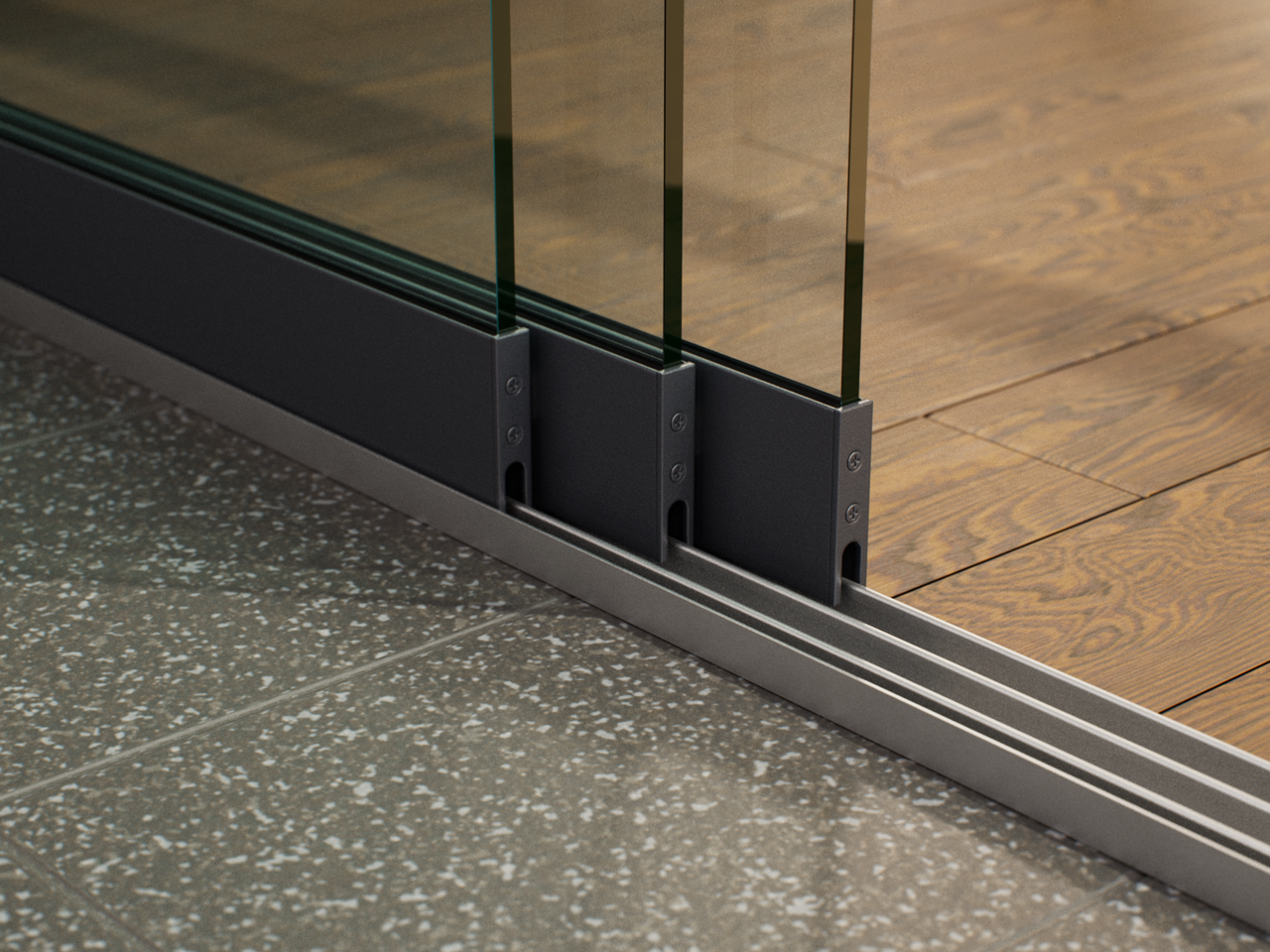 Glazen Schuifwand tot 1780 mm breed (3-Rail | 2 Glazen)