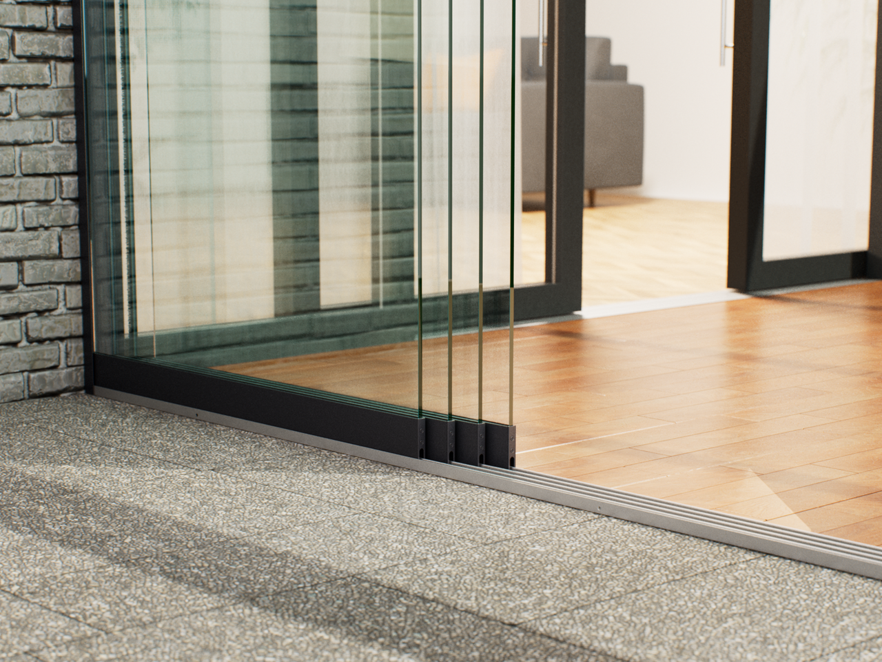 Glazen Schuifwand tot 1780 mm breed (3-Rail | 2 Glazen)