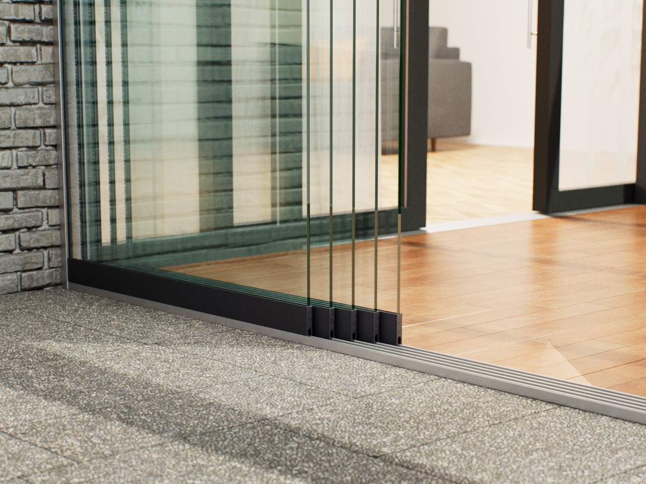 Glazen Schuifwand tot 1780 mm breed (3-Rail | 2 Glazen)