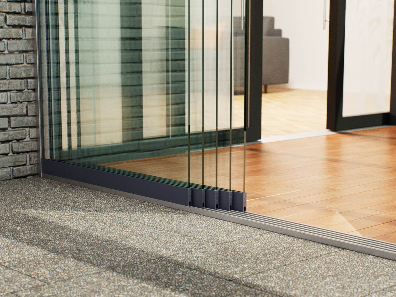 Glazen Schuifwand tot 1780 mm breed (3-Rail | 2 Glazen)