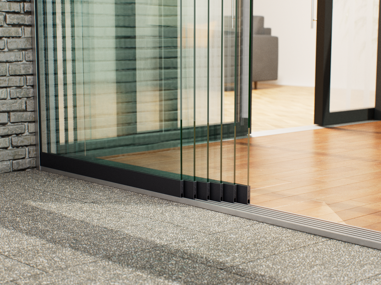 Glazen Schuifwand tot 1780 mm breed (3-Rail | 2 Glazen)